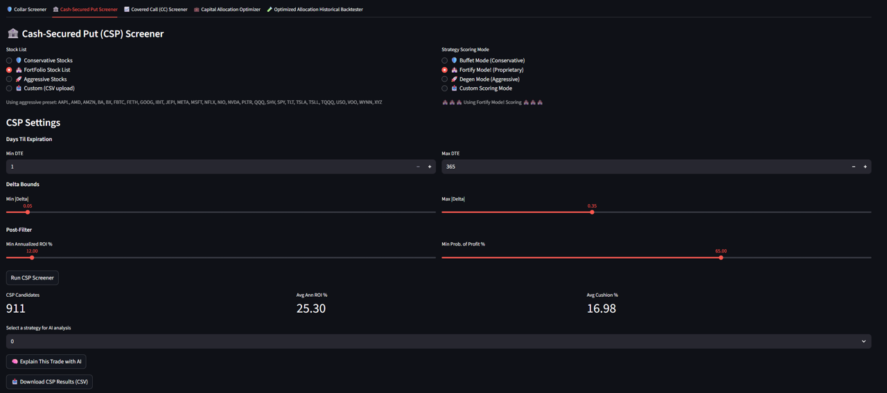Screener interface example